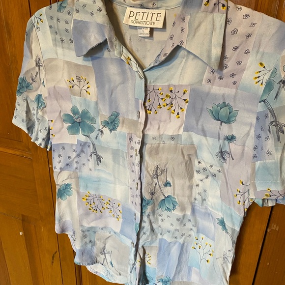 Blue Patchwork Pattern Floral Blouse - Picture 4 of 5
